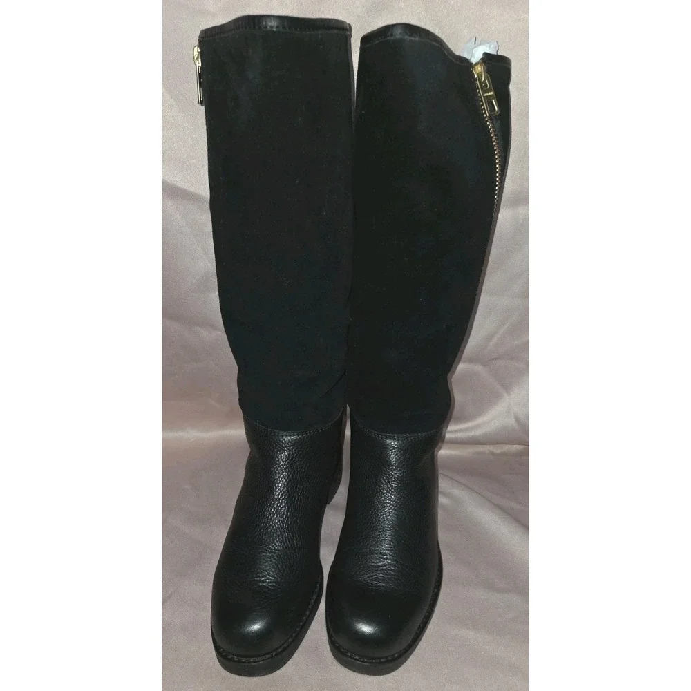 Coach Knee High Boots Black Bailey Safari Leather Suede Zip Boot Size 5.5B